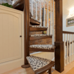 Wooden Spiral Staircase with Carpet