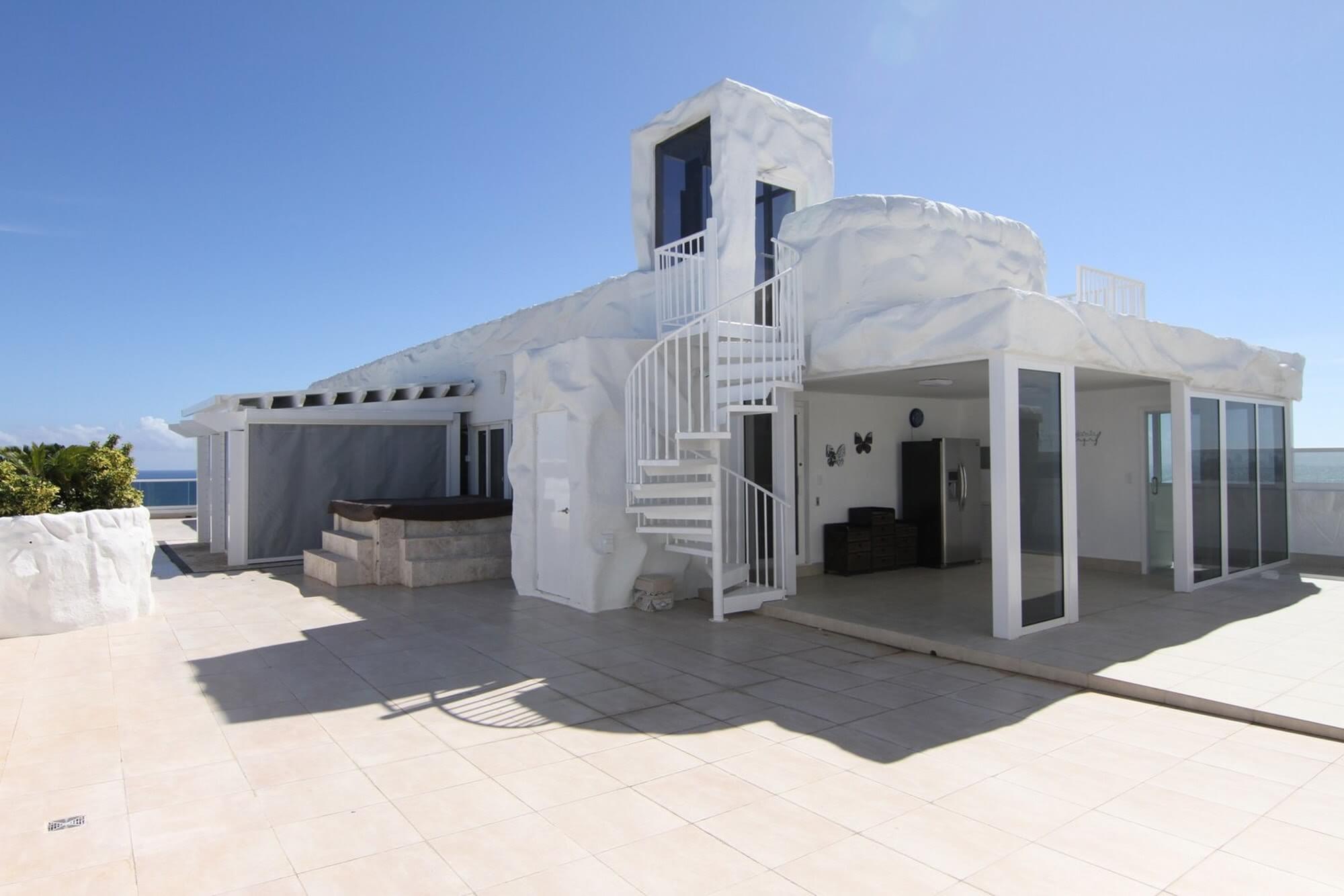 Beachfront Roof Deck with White Aluminum Stair