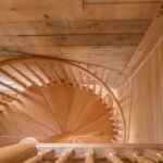 Rustic All Wood Stair in Rural Cabin