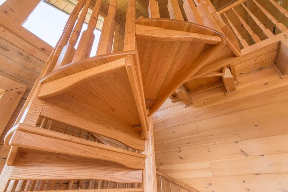 Rustic All Wood Stair in Rural Cabin