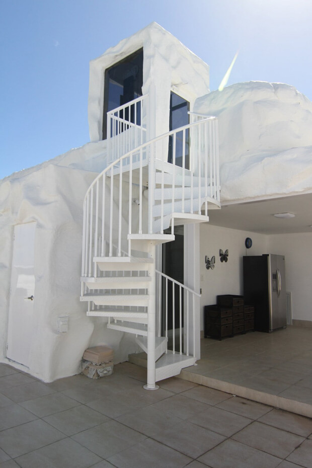 White Powder Coated Outdoor Spiral Staircase