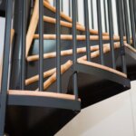 Dual Rail Black Steel Staircase with Wood Accents