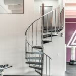 Gym with Unfinished, Steel Spiral Staircase