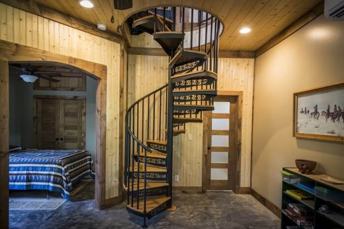 barn style home spiral stair