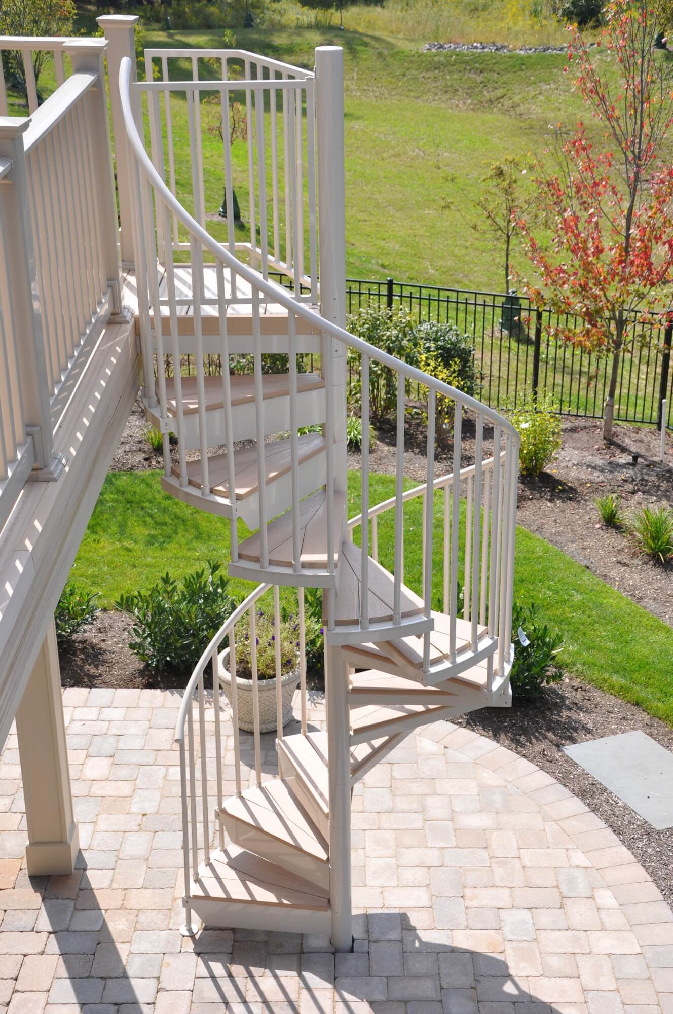 Raised Deck Spiral Stair with Wood Accents