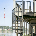 Outdoor Spiral Staircase with American Flag