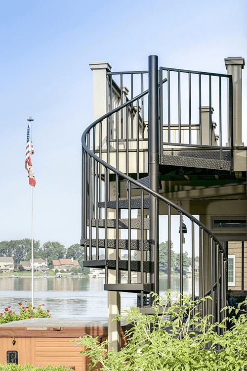 Outdoor Spiral Staircase with American Flag