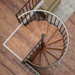 econo primed steel sprial stair with wood treads