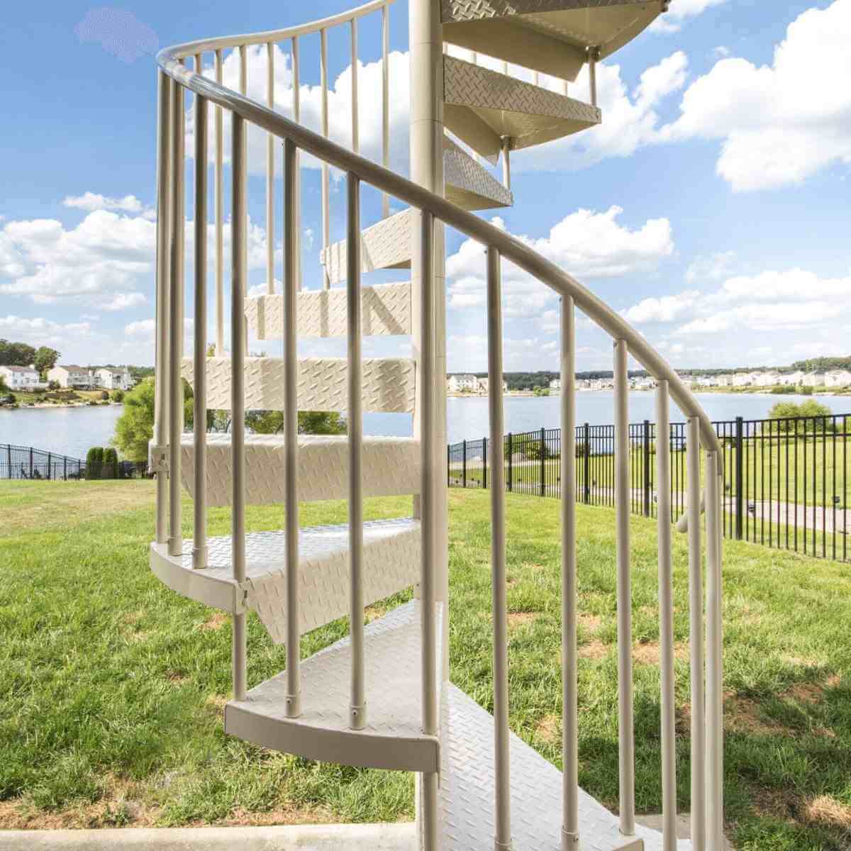 Almond Powder Coated Aluminum Spiral Stair with Continuous Sleeve