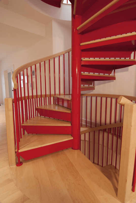 red powder coat spiral staircase