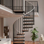econo primed steel sprial stair with wood treads