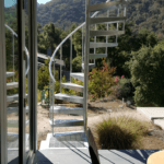 galvanized spiral staircase to patio